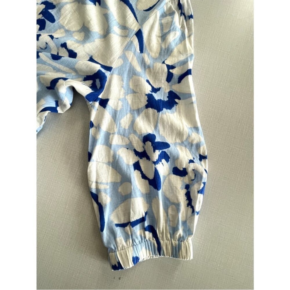 Loft XL Linen Blend Dress Blue Floral A-Line Vacation SPRING WEDDING GUEST DRESS - Picture 8 of 12